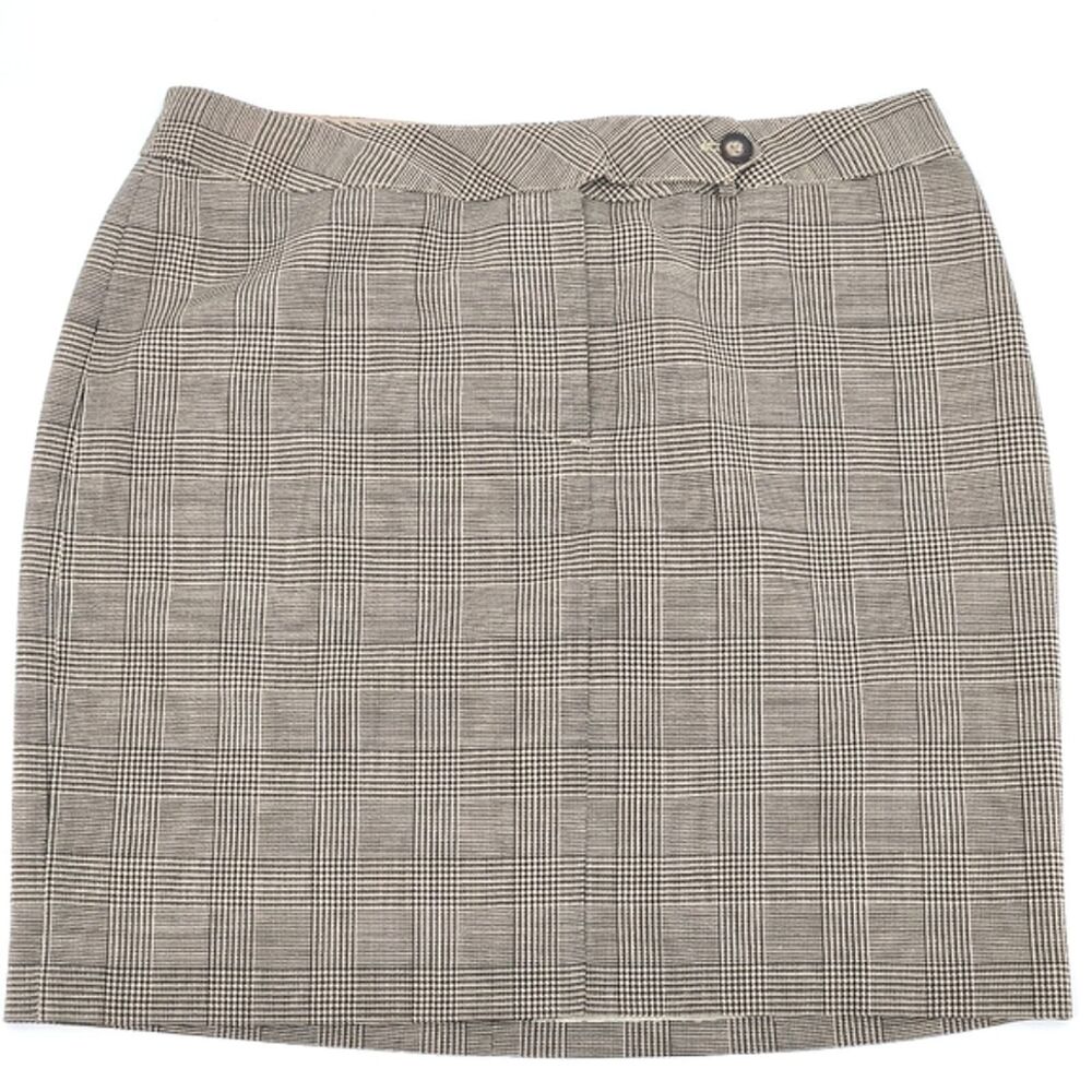 Vintage Emanuel Ungaro Skirt Size 12 Womens Brown Plaid Check Wool Mohair Blend